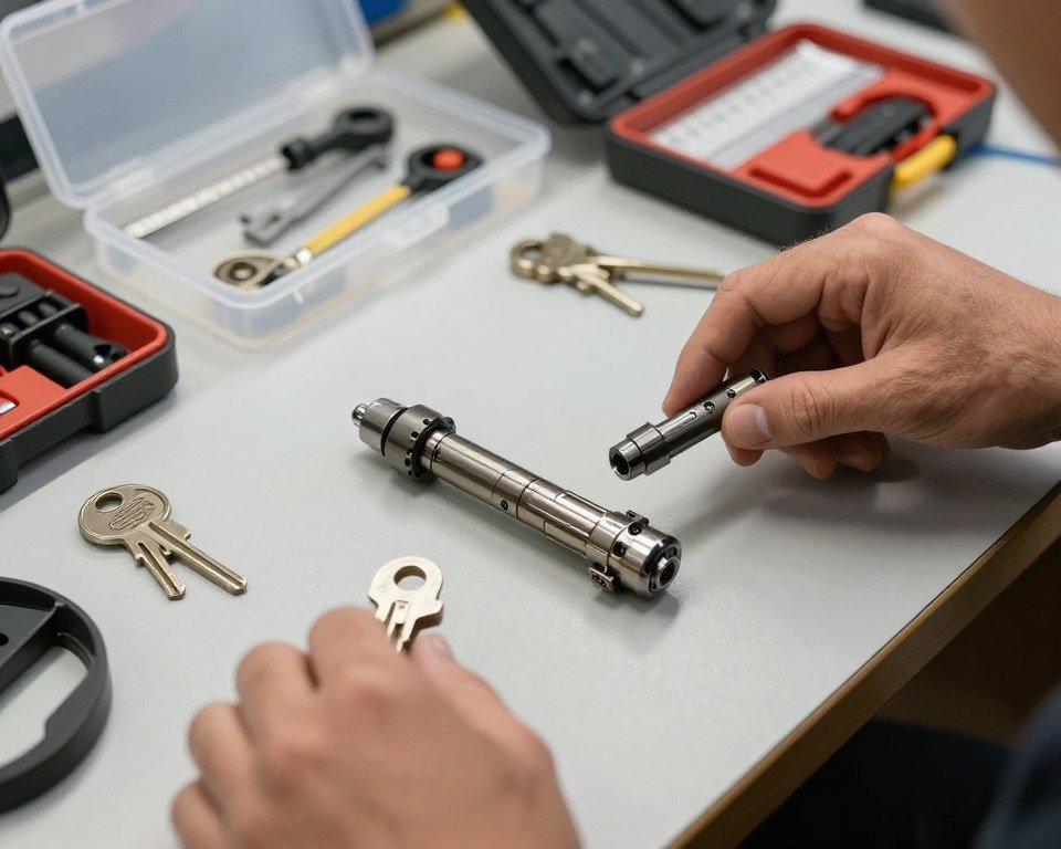 cylindre de serrure et clés préparés pour un remplacement